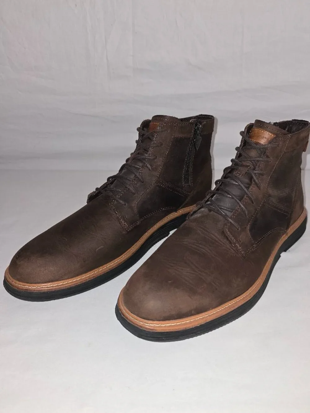Mark Nason Parallux-Ando Brown Oiled Leather Lace Up Side Zip Chukka Boots 11.5